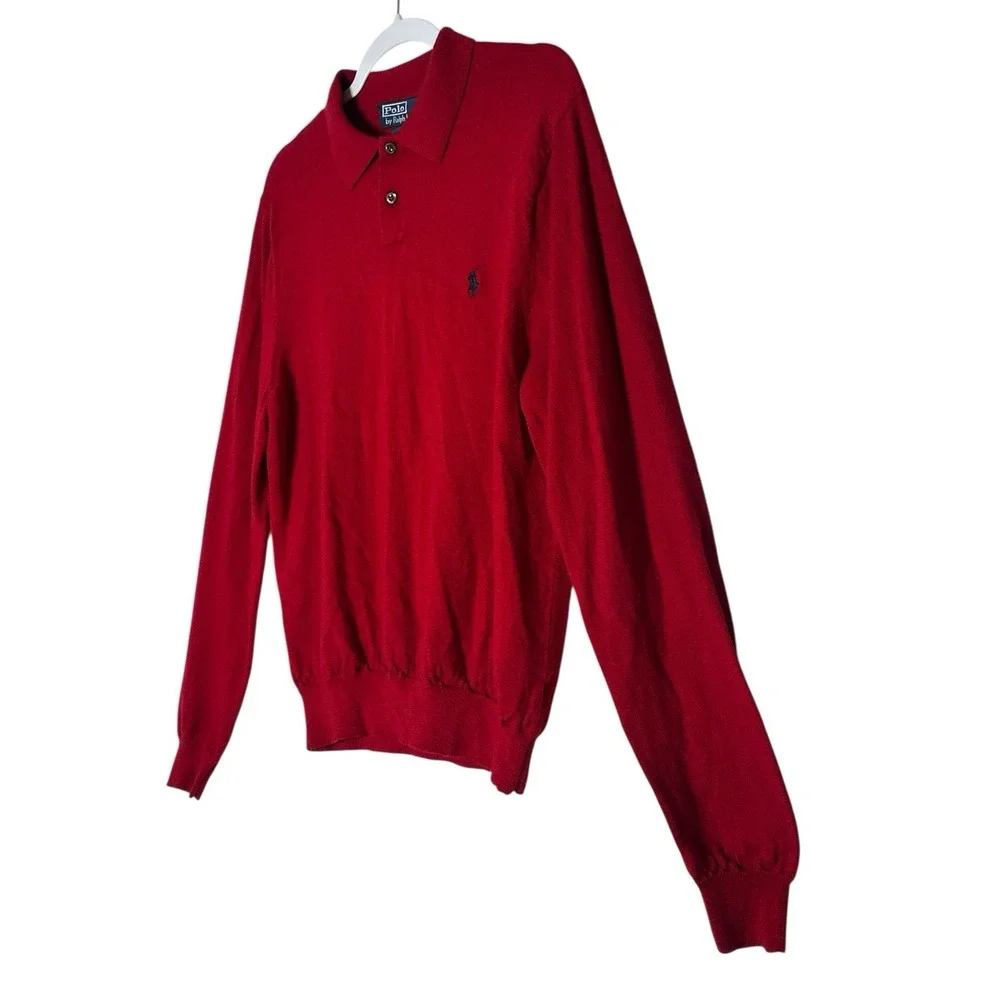 Polo Ralph Lauren Sweater Large 100% Merino Wool Knit Polo Oxford Gentlemen‎